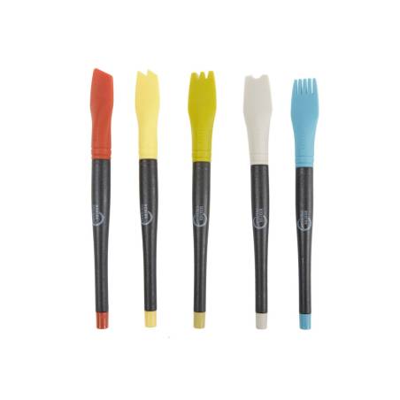 Pochette noire avec 5 brosses en silicone de différentes couleurs