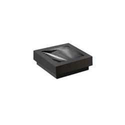 Boîte alimentaire jetable en carton noir avec couvercle à fenêtre 11,5x11,5x4,5 cm