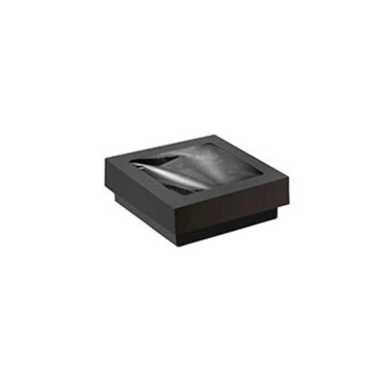 Boîte alimentaire jetable en carton noir avec couvercle à fenêtre 11,5x11,5x4,5 cm