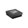 Caja para alimentos desechable de cartón negro con tapa con ventana 15,5x15,5x5 cm