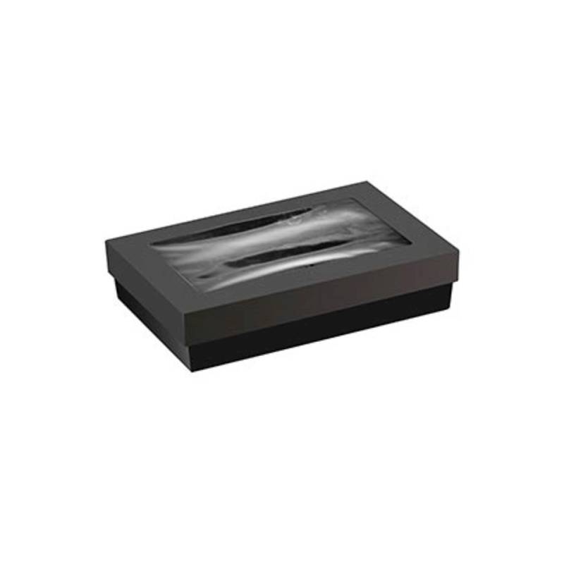 Boîte alimentaire jetable en carton noir avec couvercle à fenêtre cm 25,5x15,5x5