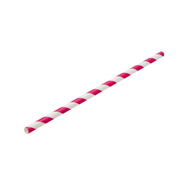 Pailles biodégradables avec décoration en spirale en papier blanc et rose 20x0,6 cm
