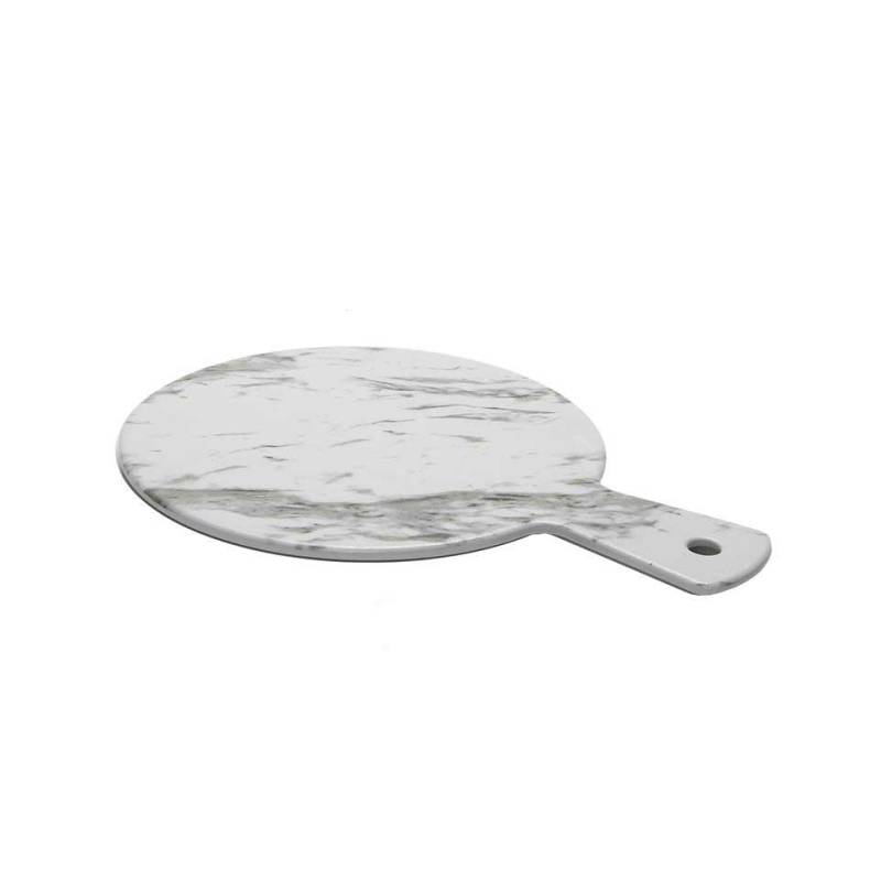 Tabla de cortar redonda de melamina efecto mármol con mango 32x23 cm