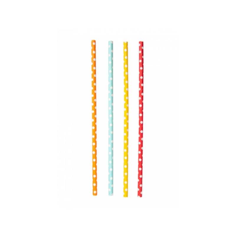 Pajitas de papel biodegradables con estampado de lunares colores surtidos cm 21x0,6