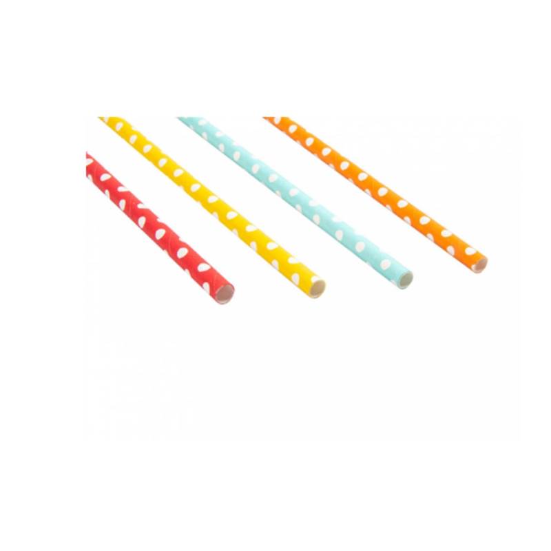Pajitas de papel biodegradables con estampado de lunares colores surtidos cm 21x0,6