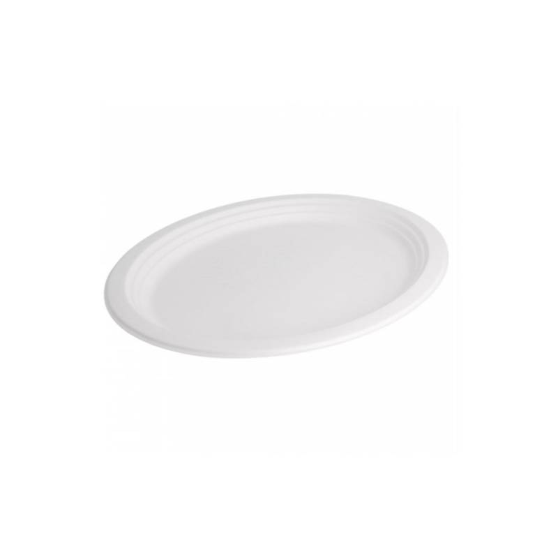 Plato oval biónico de bagazo blanco 32x25,5 cm