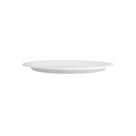 Plat ovale bionique en bagasse blanche 32x25,5 cm