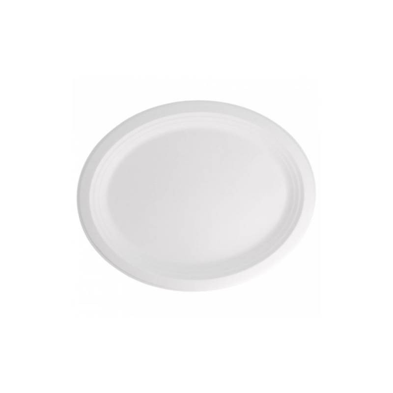Plat ovale bionique en bagasse blanche 32x25,5 cm