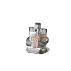 Set de sel, poivre et cure-dents Hendi en acier inoxydable et verre