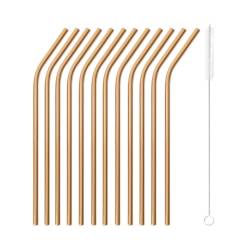 Paille coudée en acier cuivré cm 21x0,5