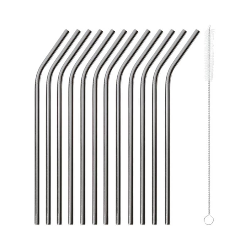 Paille coudée en acier inoxydable noir cm 21x0,5