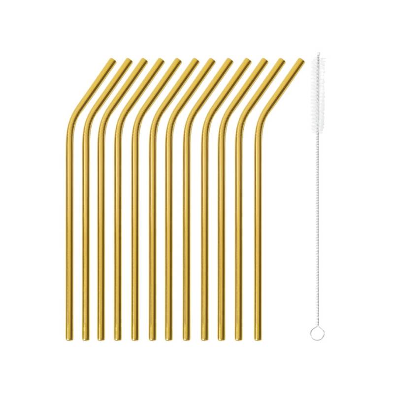 Pajita doblada de acero inoxidable dorado cm 21x0,5