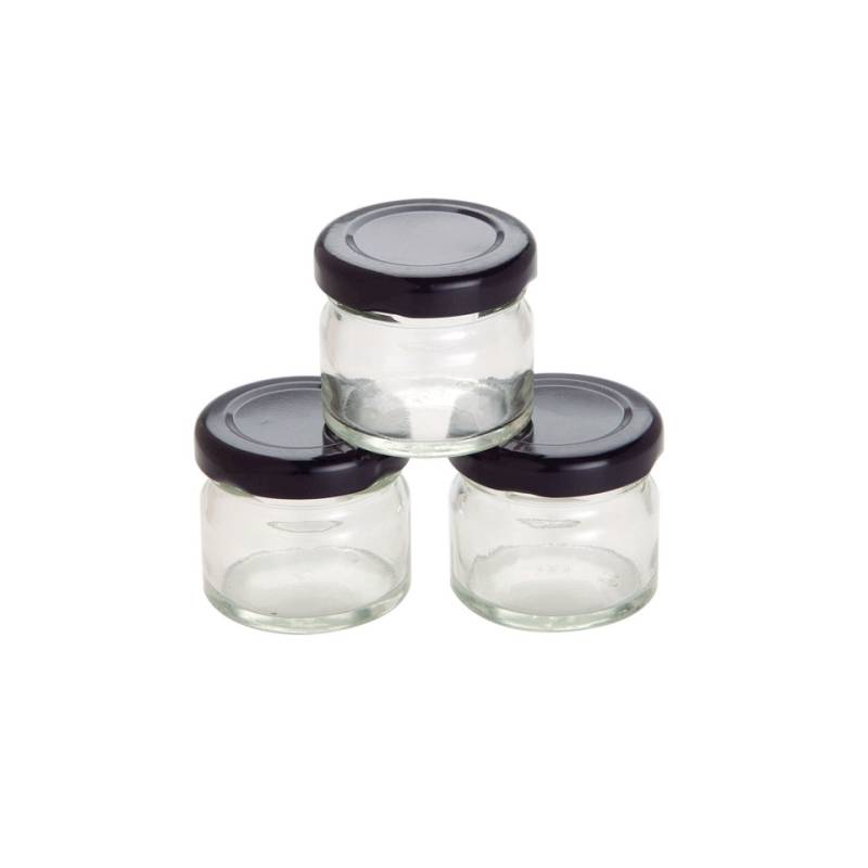 Mini pot en verre hermétique avec bouchon noir cl 3