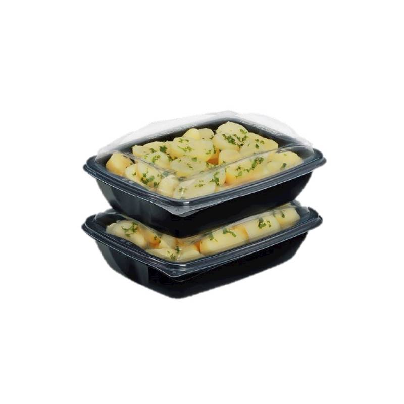 Conteneur Deliverypack en polypropylène noir avec couvercle transparent 19,5x14,5 cm