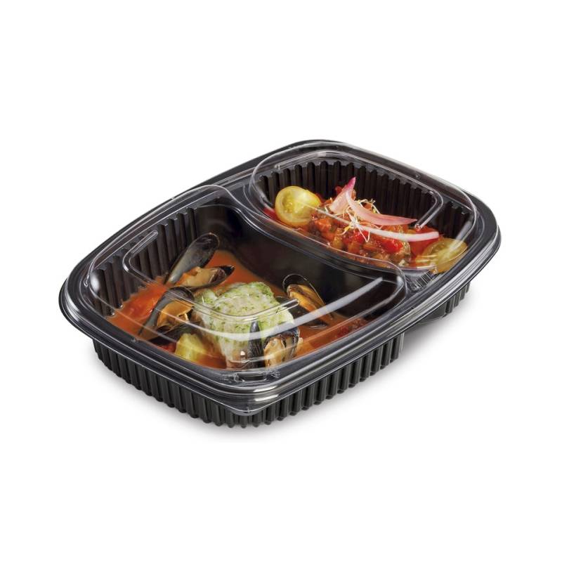 Recipiente Cookipack 2 compartimentos polipropileno negro 25x18,5 cm