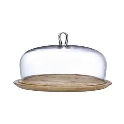 Plato para tarta con cúpula de madera y cristal Meringue Nude cm 38