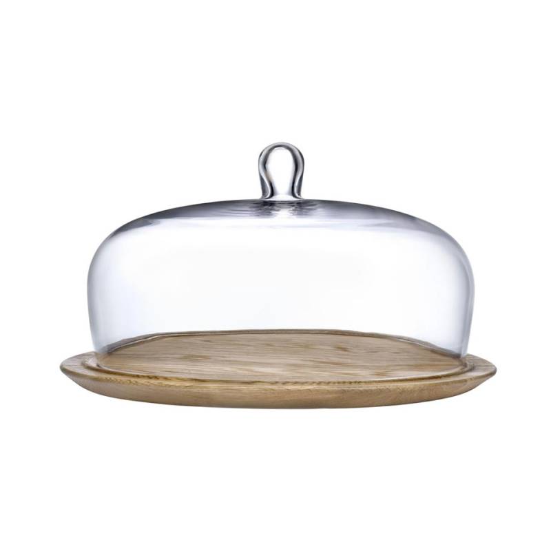 Plato para tarta con cúpula de madera y cristal Meringue Nude cm 38