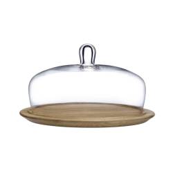 Plato para tarta con cúpula de madera y cristal Meringue Nude cm 32