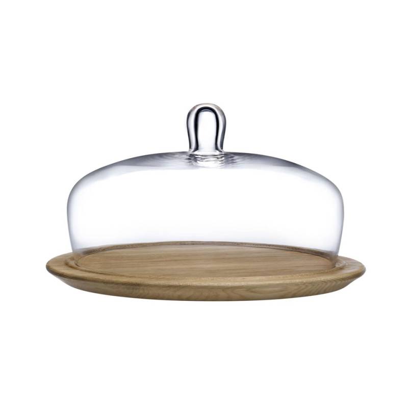 Plato para tarta con cúpula de madera y cristal Meringue Nude cm 32