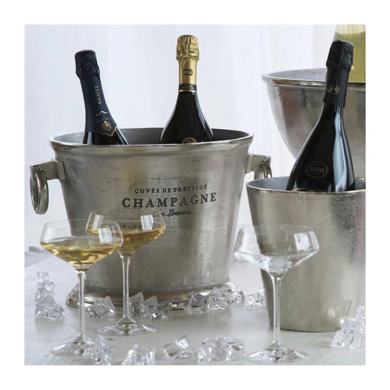 Seau à vin et à champagne avec inscription en aluminium argenté 32x26x25 cm