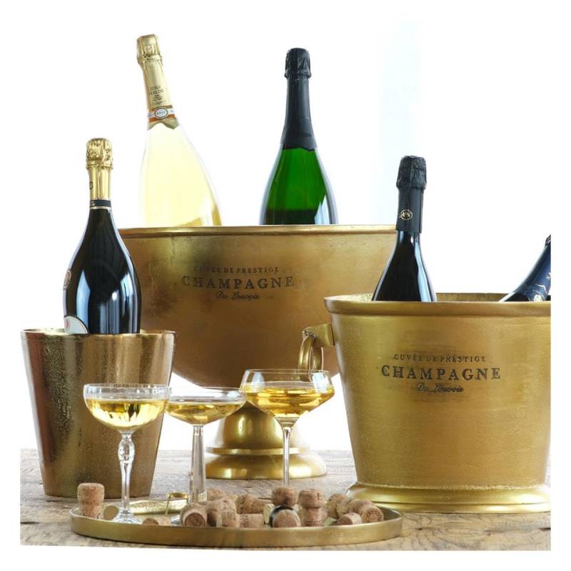 Cubo para vino y cava con letras de aluminio dorado 32x26x25 cm