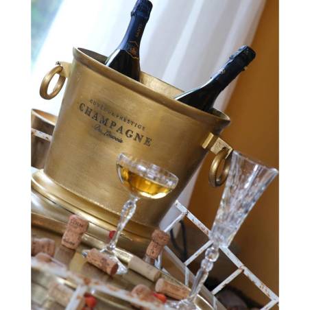 Cubo para vino y cava con letras de aluminio dorado 32x26x25 cm