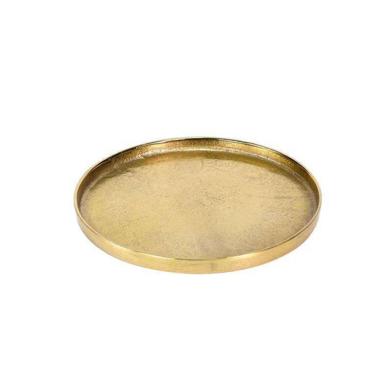 Bandeja redonda grande de aluminio dorado 38,5 cm