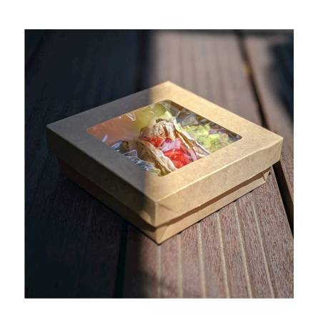 Caja de papel marrón con tapa de ventana 20,5x20,5 cm