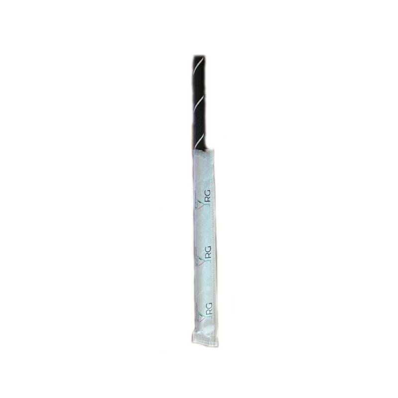 Pailles monofilament biodégradables emballées dans du papier noir avec spirale blanche cm 20x0,6