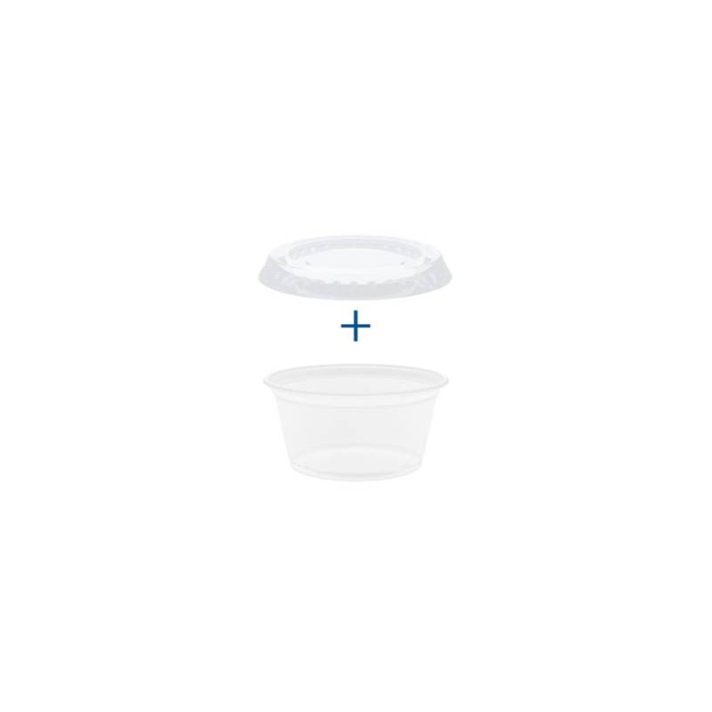 Gobelet à sauce avec couvercle en plastique transparent cl 3
