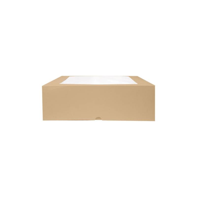 Caja de papel marrón con tapa y ventana cm 32x32x10