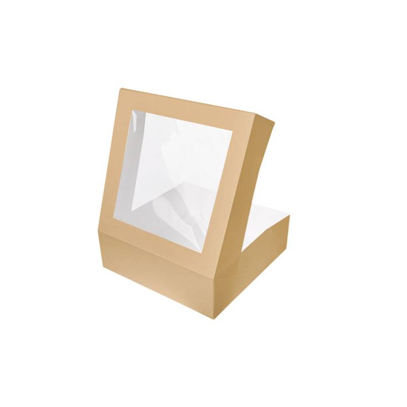 Caja de papel marrón con tapa y ventana cm 32x32x10
