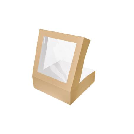 Caja de papel marrón con tapa y ventana cm 32x32x10