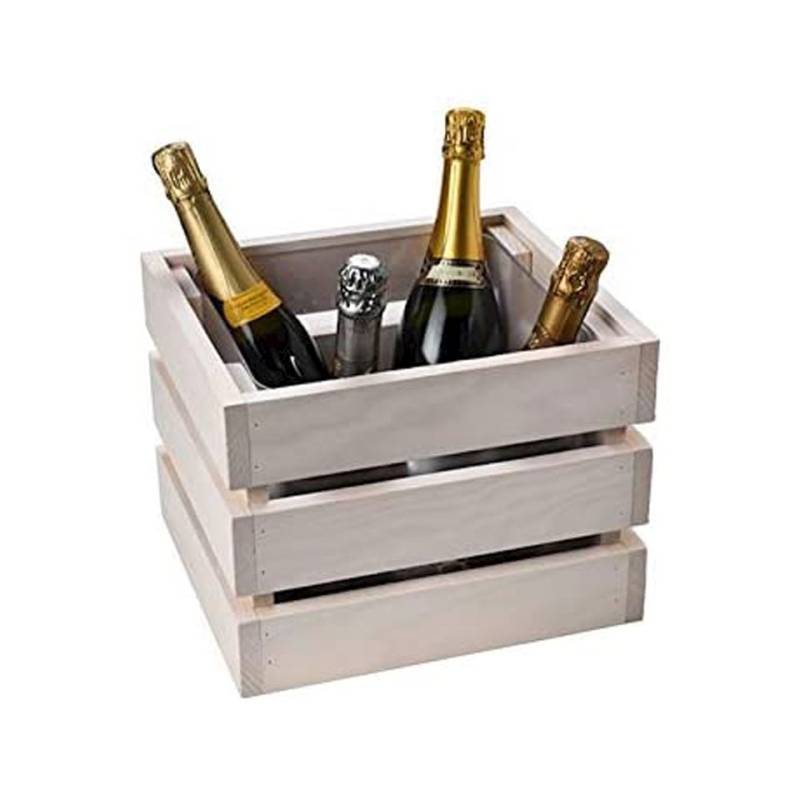 Botellero cuadrado de madera pintada de blanco 30,6x27,8x22,7 cm