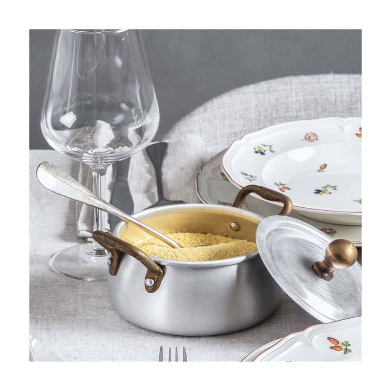 Casserole ligure arrondie avec couvercle et 2 poignées en aluminium cm 13