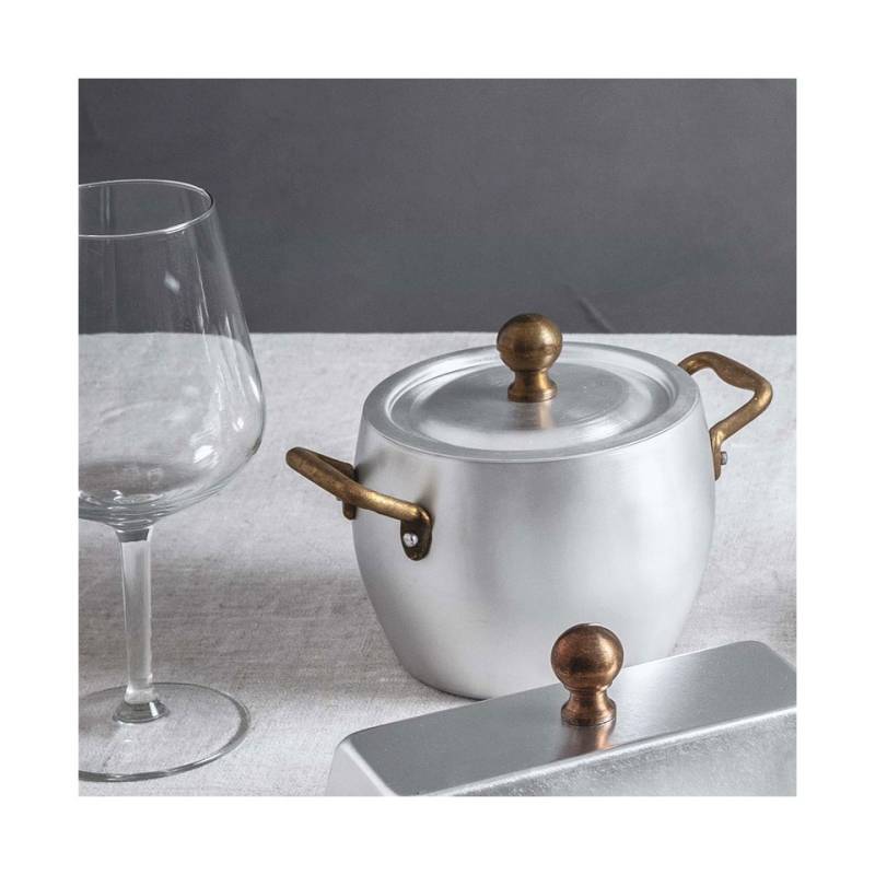 Pot arrondi avec couvercle et 2 poignées en aluminium 12,5 cm
