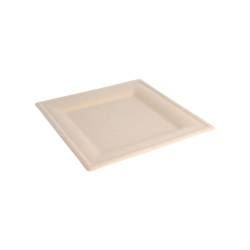 Assiette plate carrée en bagasse écrue 20x20 cm