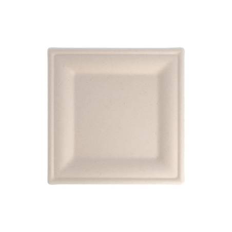 Plato plano cuadrado bagazo crudo 20x20 cm