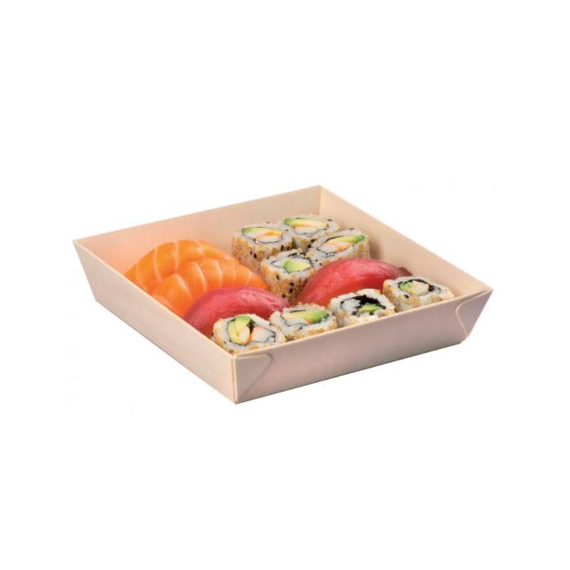 Bandeja Samurai de madera natural 6x6x1,5 cm