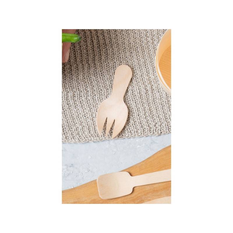 Mini tenedor de madera Jungle de 3 puntas 6 cm