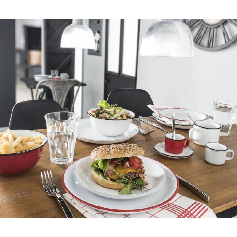 Mini mug en porcelaine rouge sans assiette avec bord noir cl 6