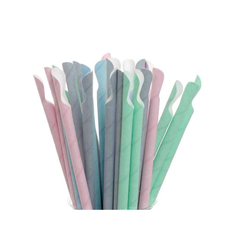 Pajitas de papel con cuchara colores mezclados cm 20x0,8