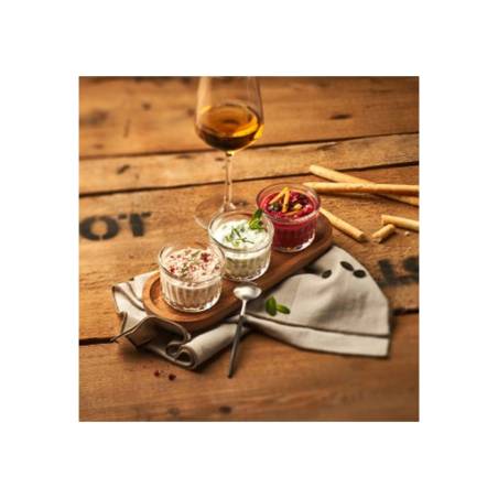 Juego de 3 copas de cristal Delice cl 10 con bandeja de madera cm 25x9