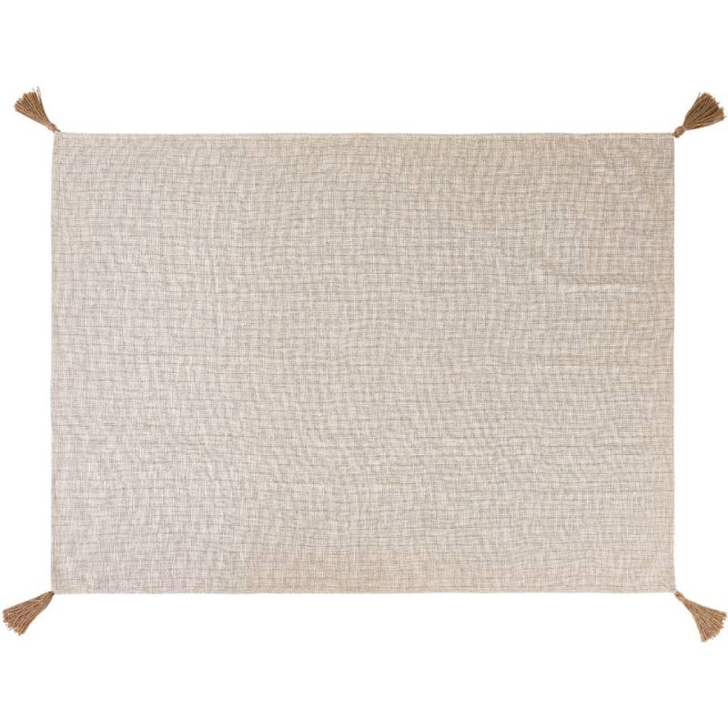 Couverture avec pompons 100% coton crème 130x170 cm