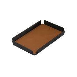 Plateau d'hôtel en aluminium noir avec set de table en saffiano désert 17x11 cm