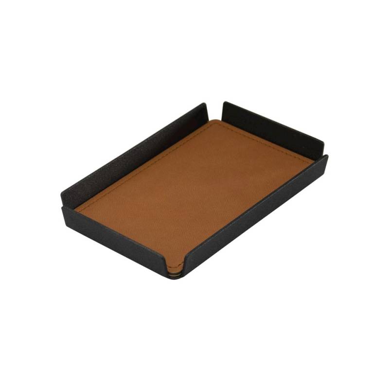 Plateau d'hôtel en aluminium noir avec set de table en saffiano désert 17x11 cm