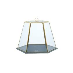 Plateau hexagonal en ardoise avec dôme hexagonal en verre cm 40