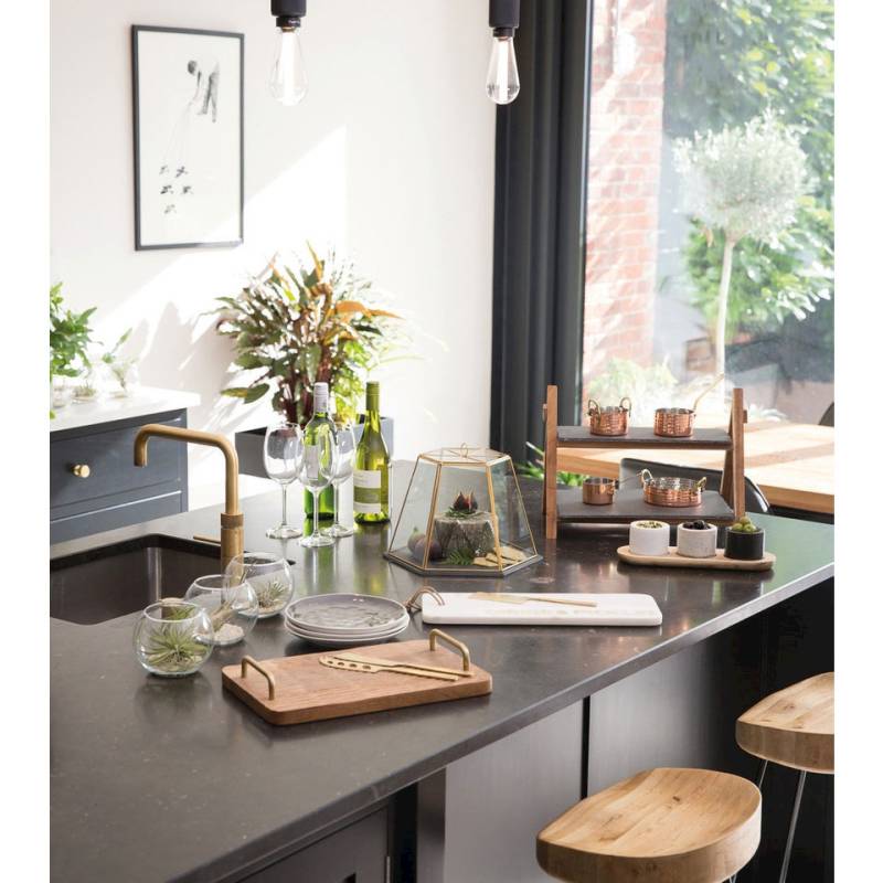 Plateau hexagonal en ardoise avec dôme hexagonal en verre cm 40