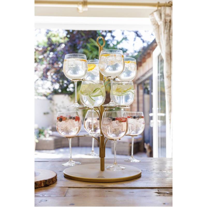 Soporte de árbol para 12 copas de metal dorado