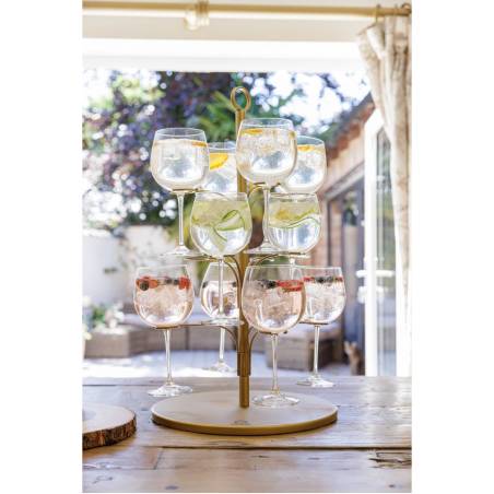 Soporte de árbol para 12 copas de metal dorado